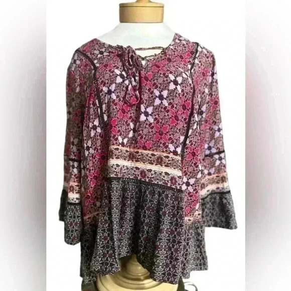 Floral Ruffle Lace Rayon Plus Blouse Size 22/24 W Multicolor - Picture 1 of 9